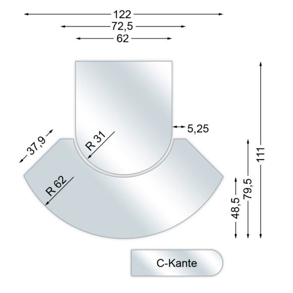 Funkenschutzplatte, Glasbodenplatte 2-teilig mit C-Kante, 6 mm stark, Modell I